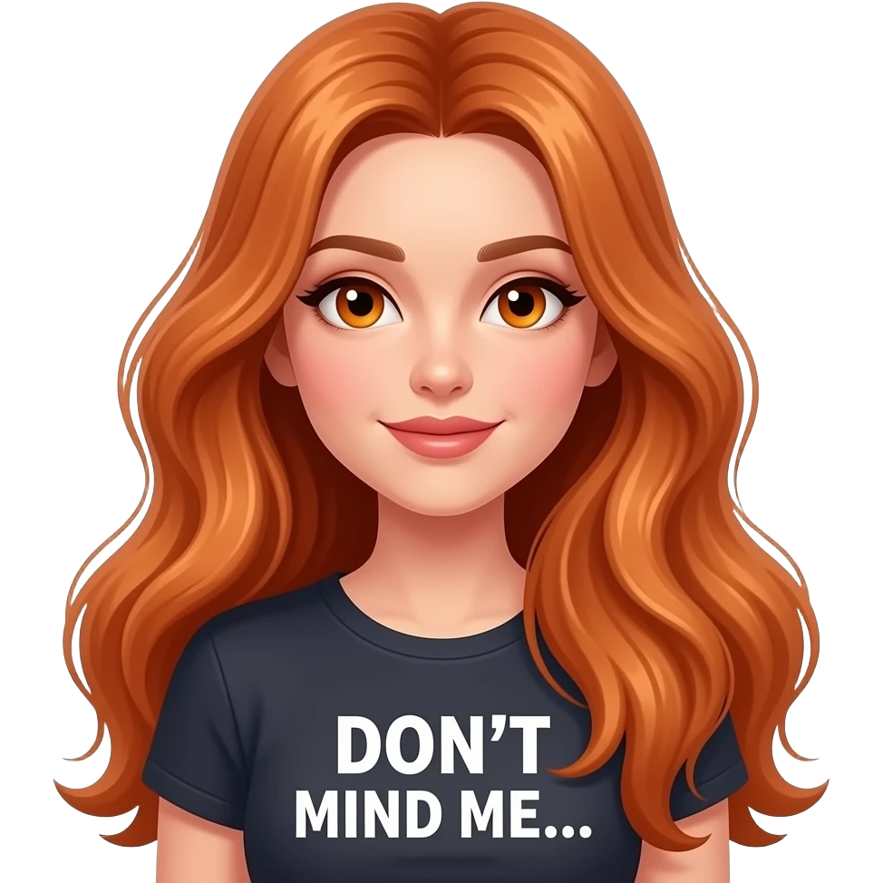 sexy girl with overlong ginger hair and ginger eyes a top with DON'T MIND ME... written on it emoji