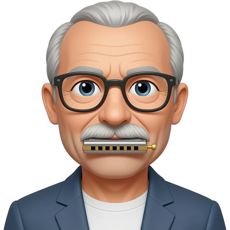 cool old harmonica player with few hairs emoji