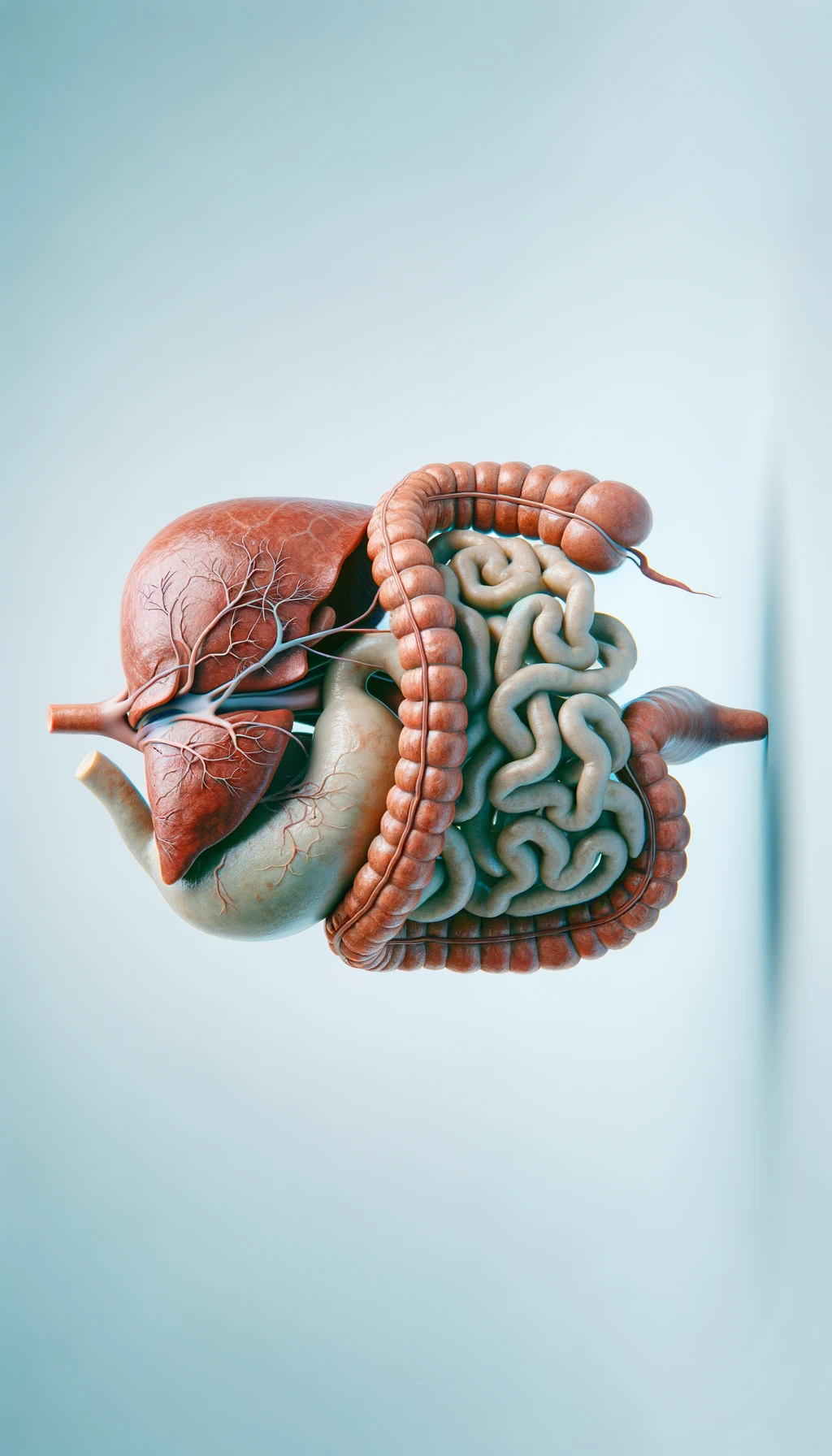 cistifellea umana anatomica realistica e intestino sono collegati nel dolore, sfondo chiaro emoji