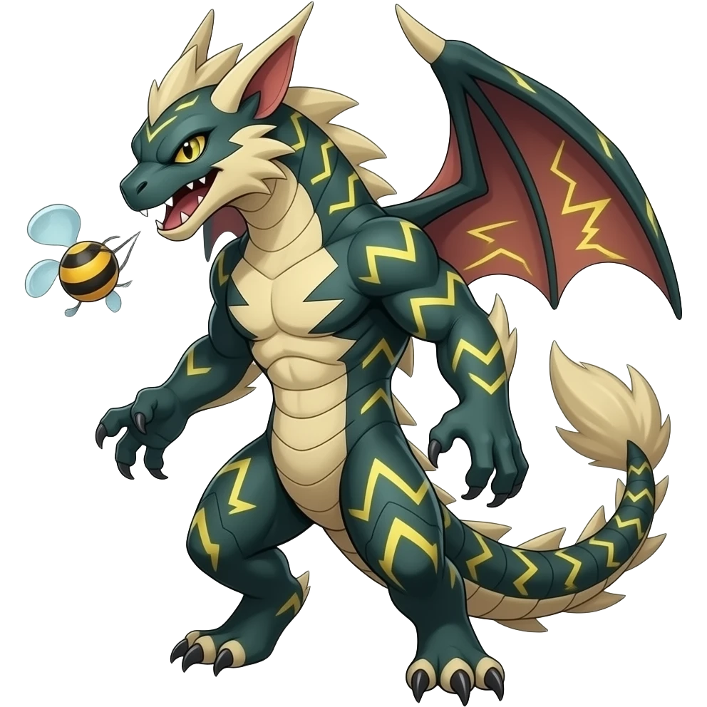 Feral Scaly Striking Slaying Badass Evil Handsome Lightning-patterned Zig-zagged buzzy fuzzy Meloetta-Renamon-Zeraora-Luxray-Cobalion-Absol-Vernid-fusion-hybrid-creature, full body emoji