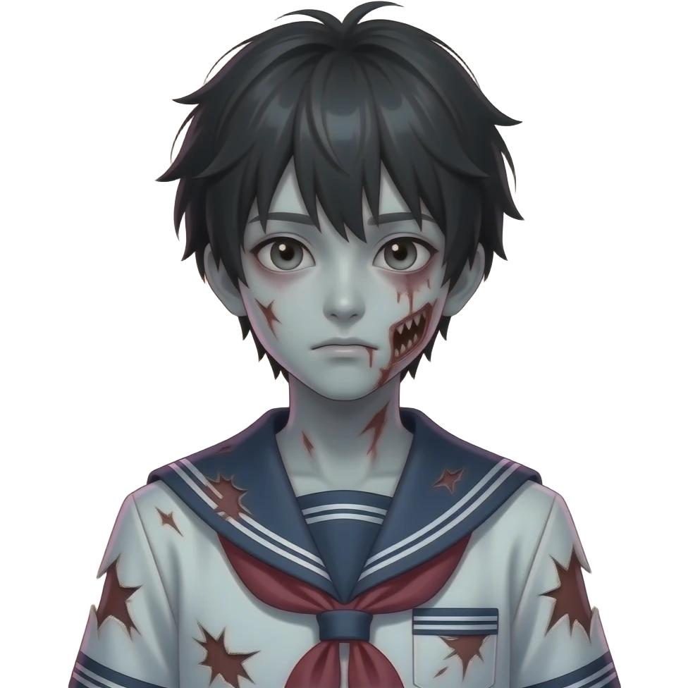 menino zombie japonês com luzes emoji