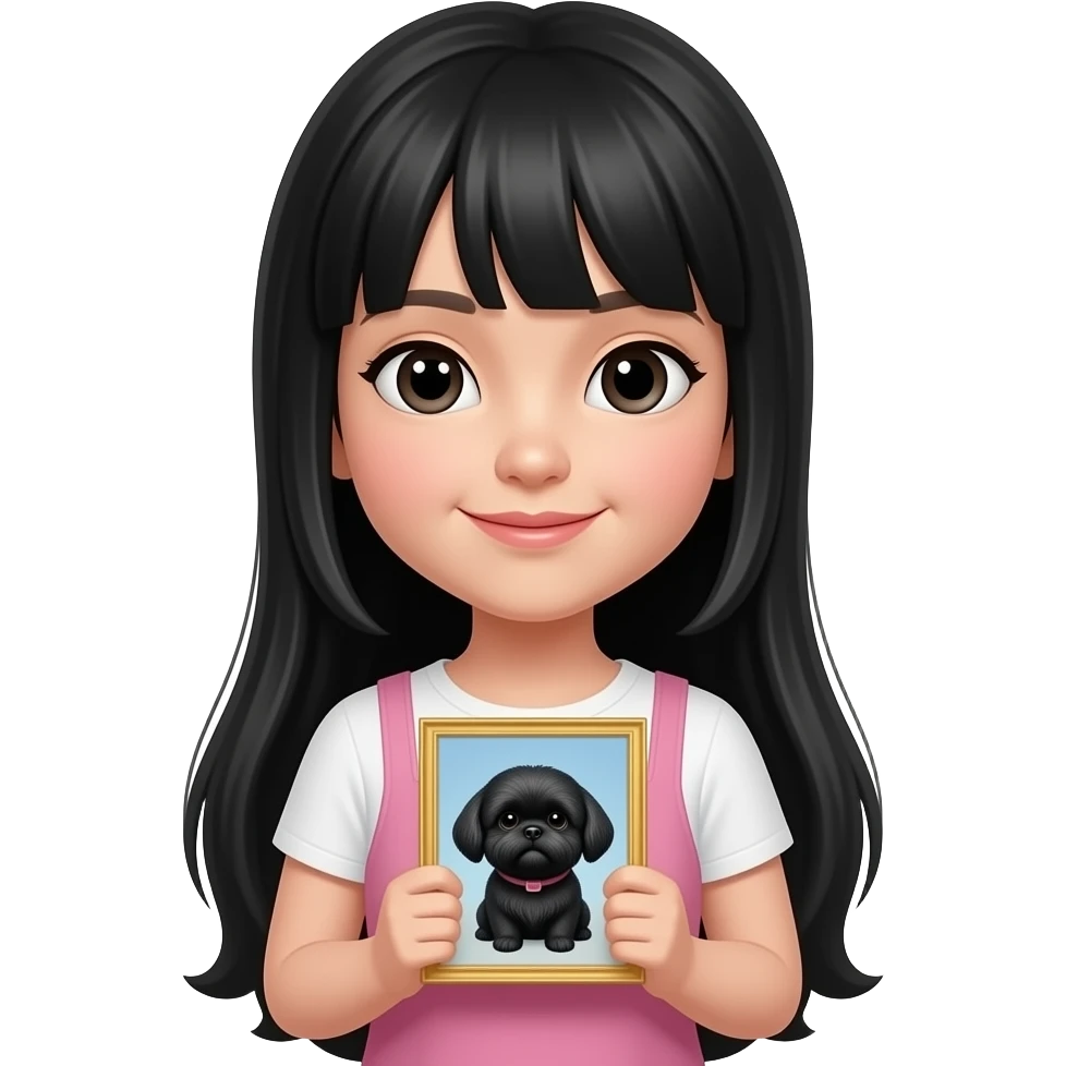 Long black hair chinese girl holding a black shih tzu emoji