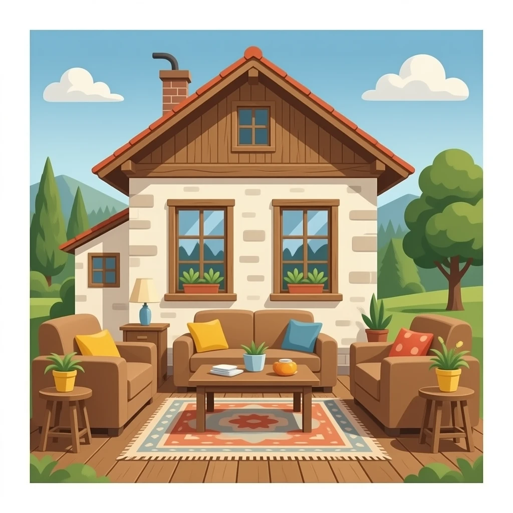 Hazme la parte de dentro de una casa, la casa tiene que ser rustica emoji