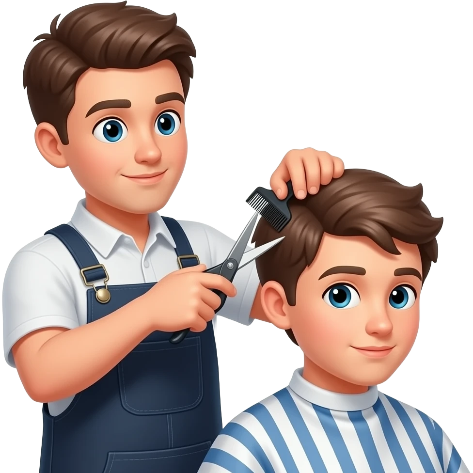 barber cutting a teenager's hair while they talk emoji