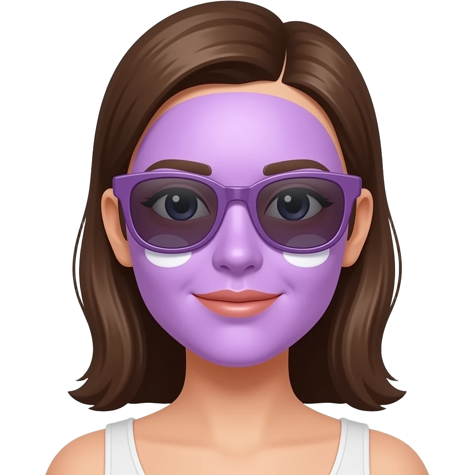 woman face fully covered light purple sunscreen and sunglass, closeup bust size emoji