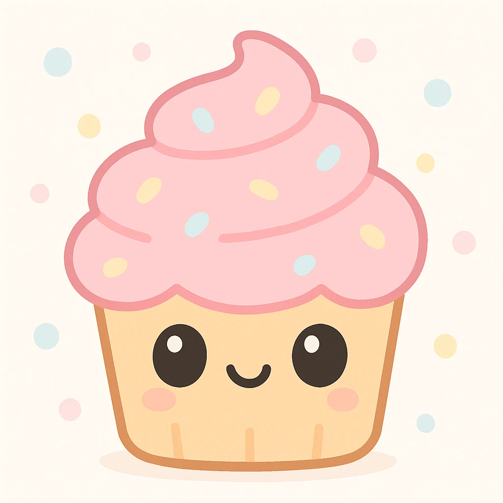 cute cupcake with pink icing, kawaii style emoji