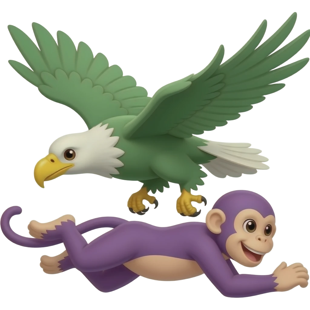 a zöld sas levadássza a  lila majmot emoji