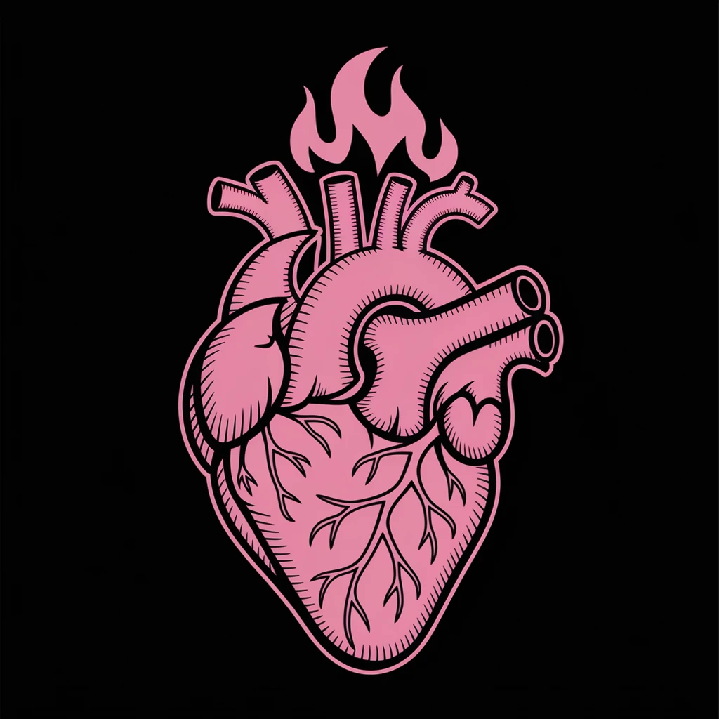 gothic heart with a dark flame emoji