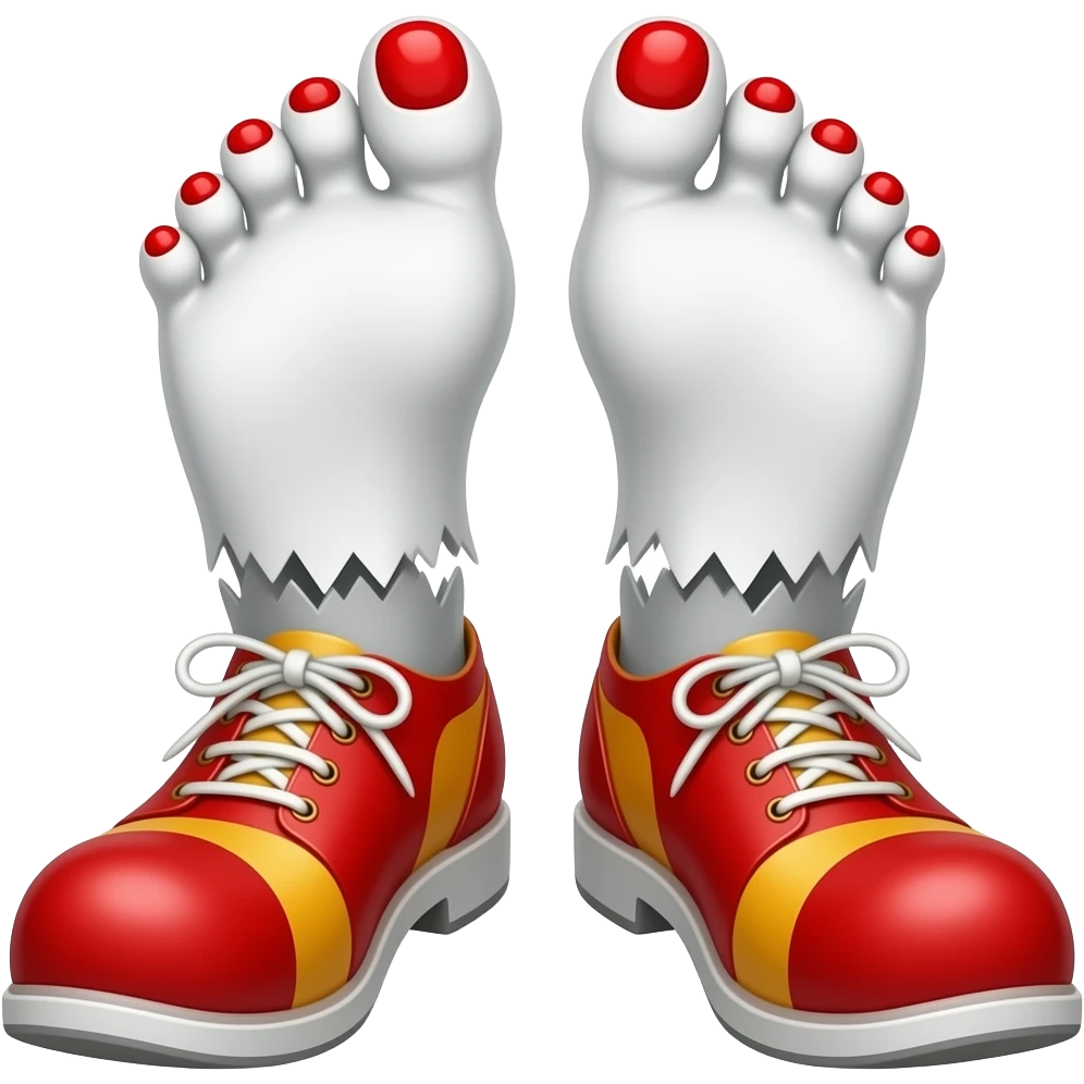 White feet with red toenails ripping of clown shoes emoji