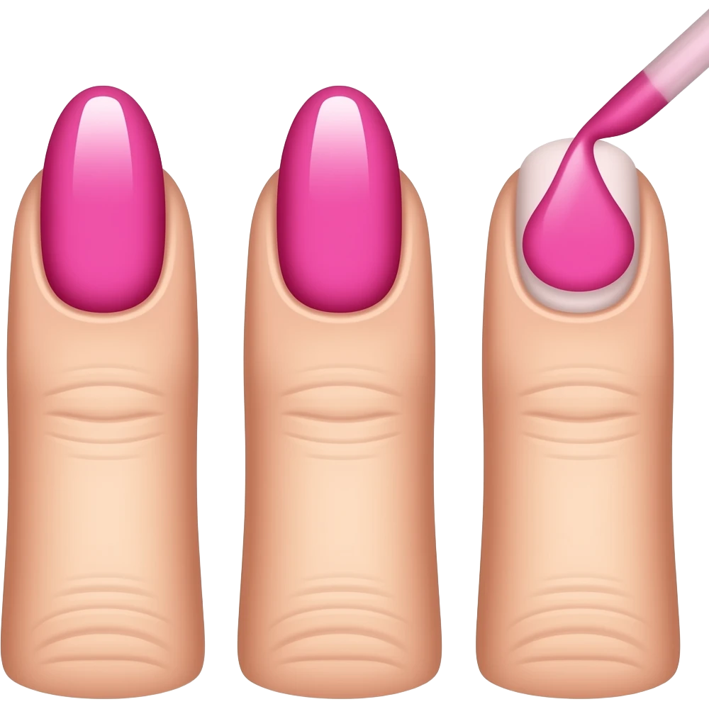a nail polish brush applied to nails, pink polish, three fingers visible with two fingers already with polish and third finger being applied with polish emoji