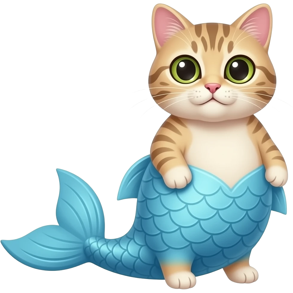 Cat with bulging long #B8FFFF mermaid tail emoji