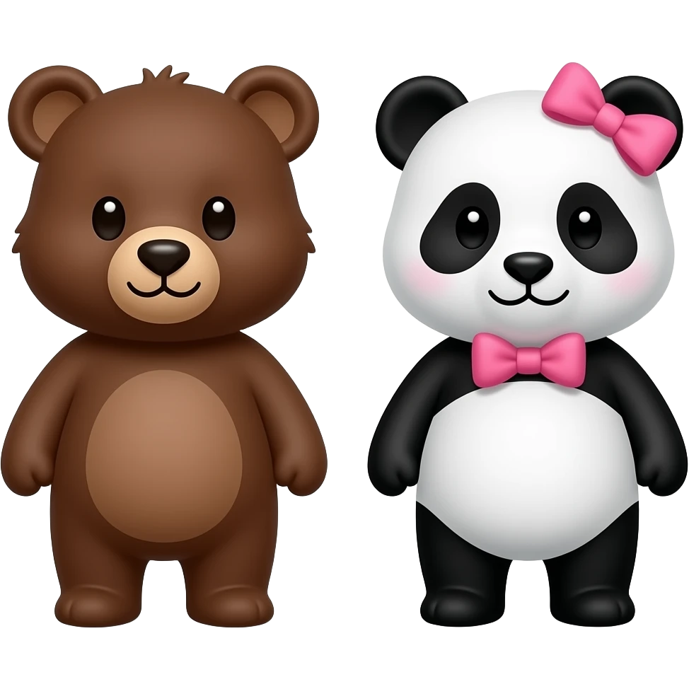 Un oso cafe y una osita panda con su moño rosa emoji