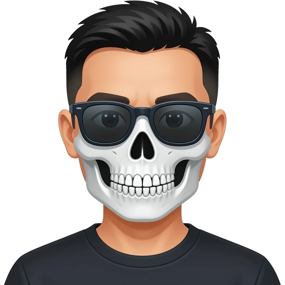 Crear un emoji de un hombre de pelo corto chino con pasamontañas de calavera y gafas obscuras emoji