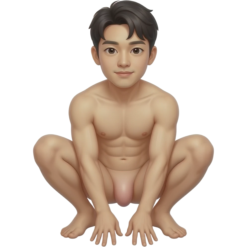 Hot young Korean guy squatting down with a little dick naked emoji