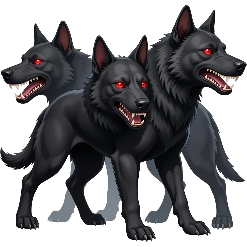 cinematic - cerberus, a multi-headed dog that guards the gates of the underworld to prevent the dead from leaving emoji