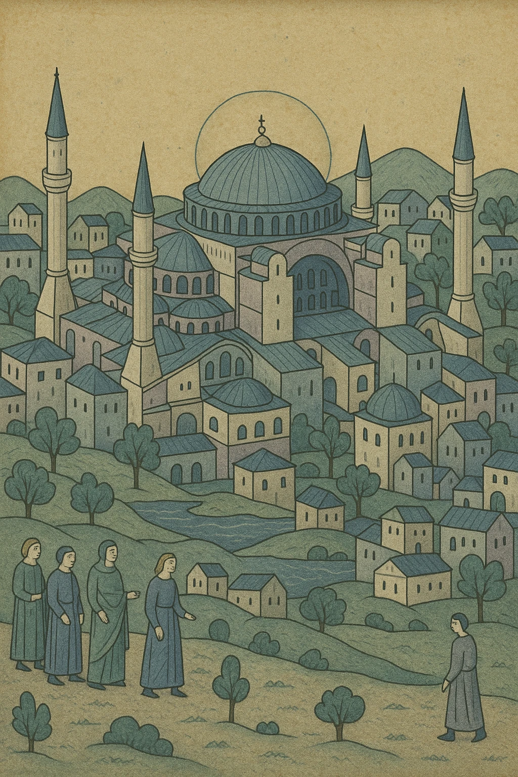 Isometric illustration of Istanbul, featuring photorealistic Hagia Sophia emoji
