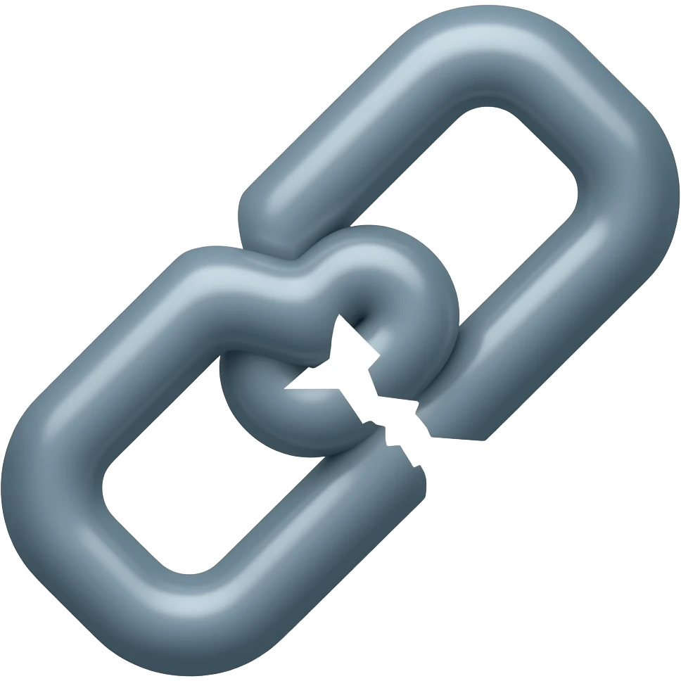 A professional minimalist business icon of a chain link with a visible break, implying discontinuity. Sleek design, blue and gray colors. emoji
