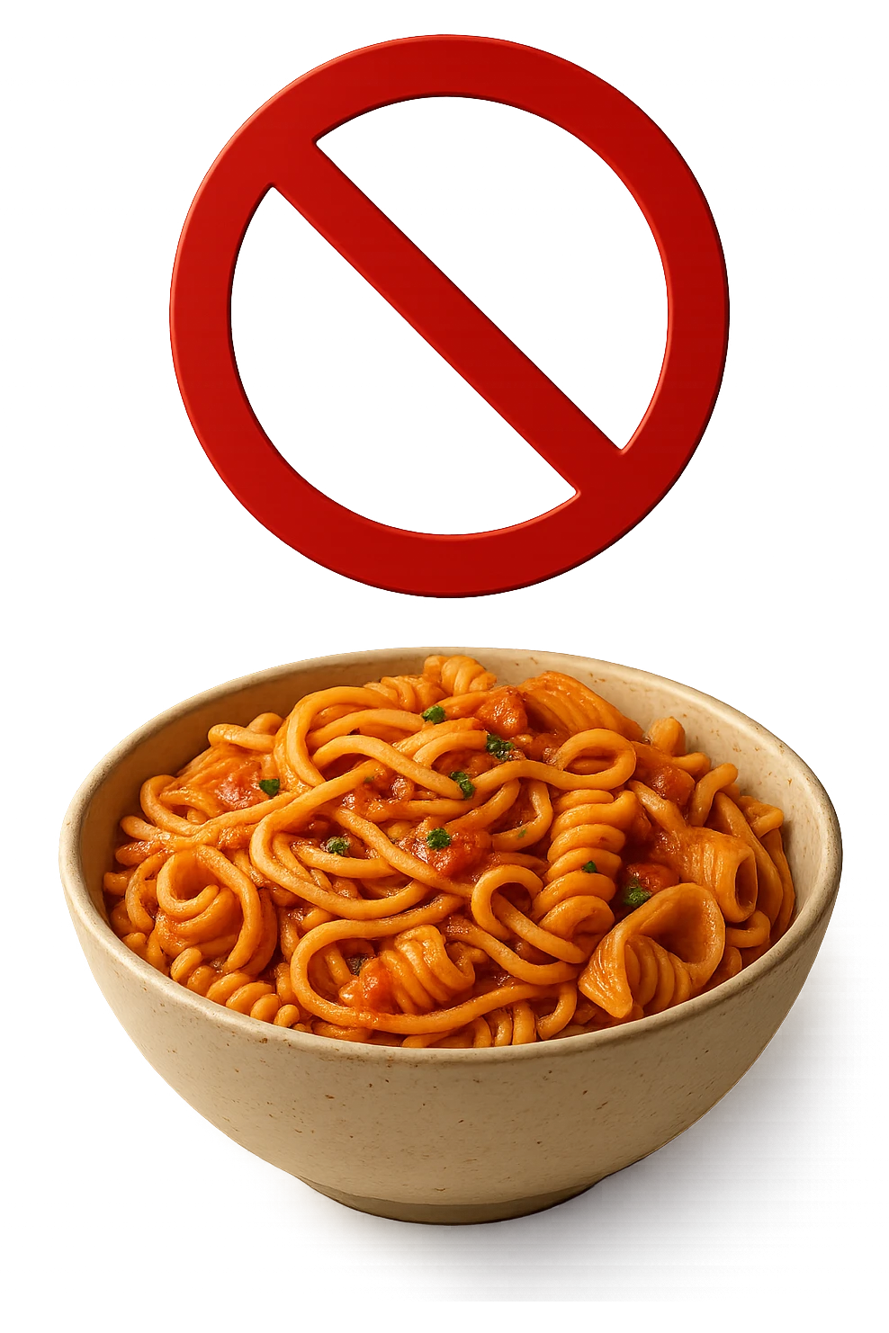 BOWL DI PASTA CON DIVIETO SOPRA,  iperrealistico 4k emoji