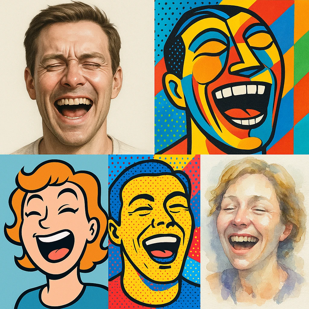 expressive laughing face, various styles emoji