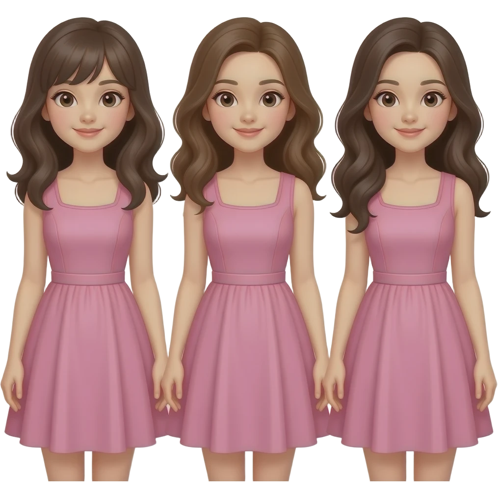 3 girls with pink frock same color emoji