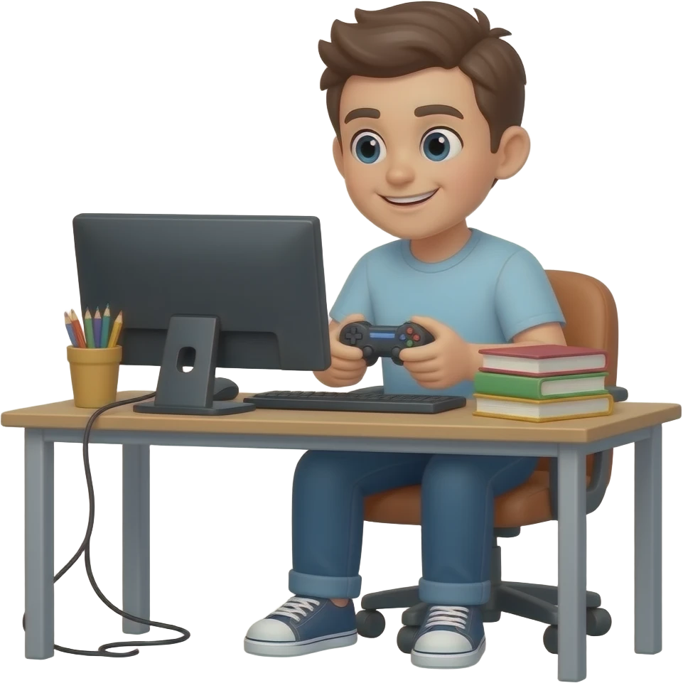 A person not studying and playing video games instead emoji