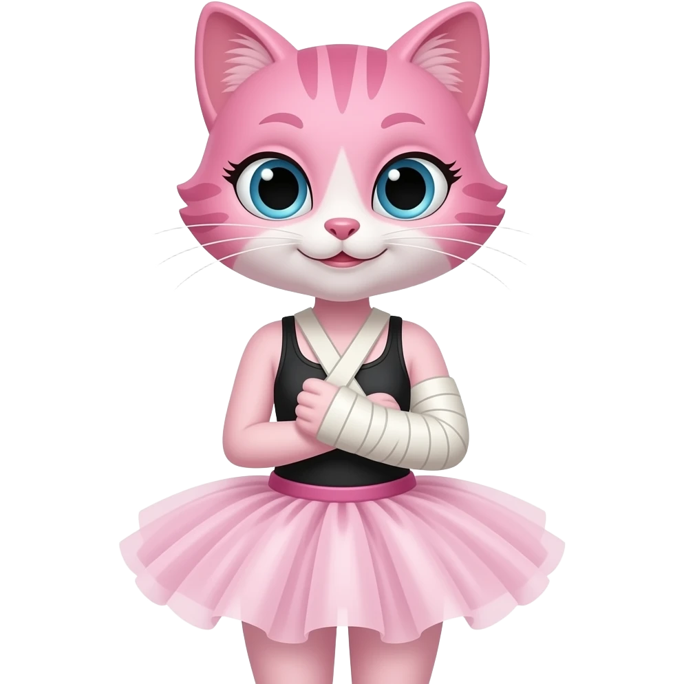 Chat fille rose avec jupe danseuse et bras  en plâtre emoji