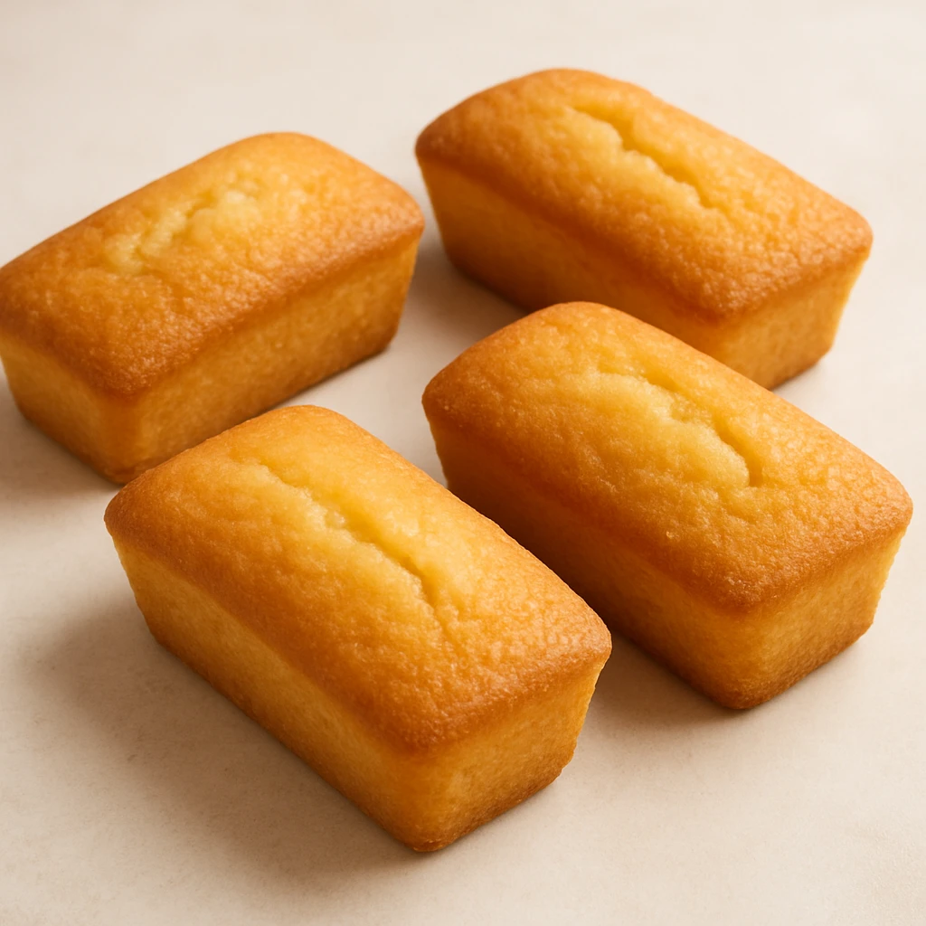 realistic photo of Italian plumcake snacks, soft and golden plumcakes on a light background emoji
