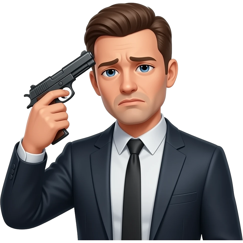 man standing alone and sad with a gun to his head emoji