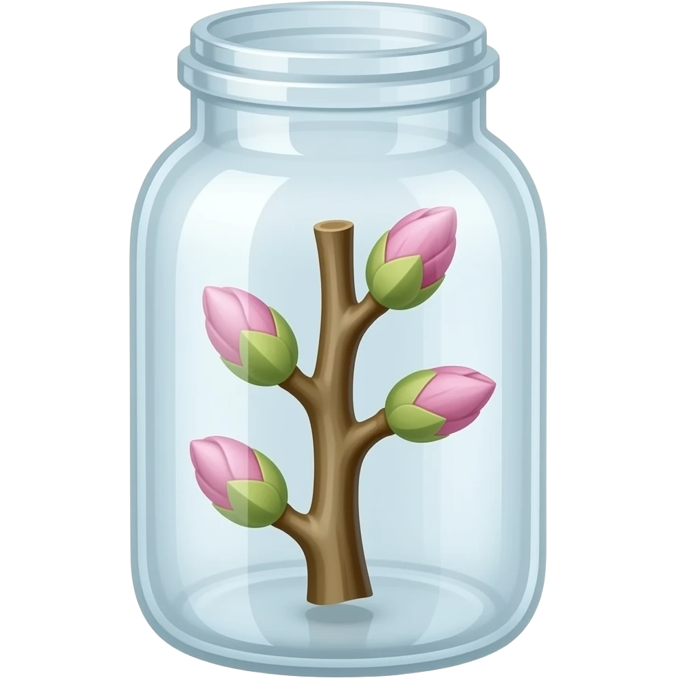 Delicate big twig with pink buds in a transparent jar emoji