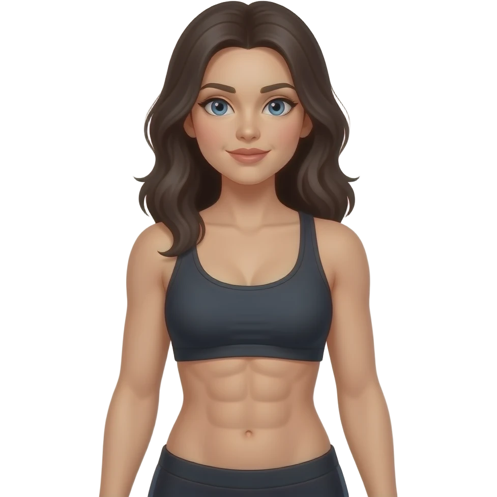 Twelve pack abdominal muscles datk hair blue eyes woman emoji