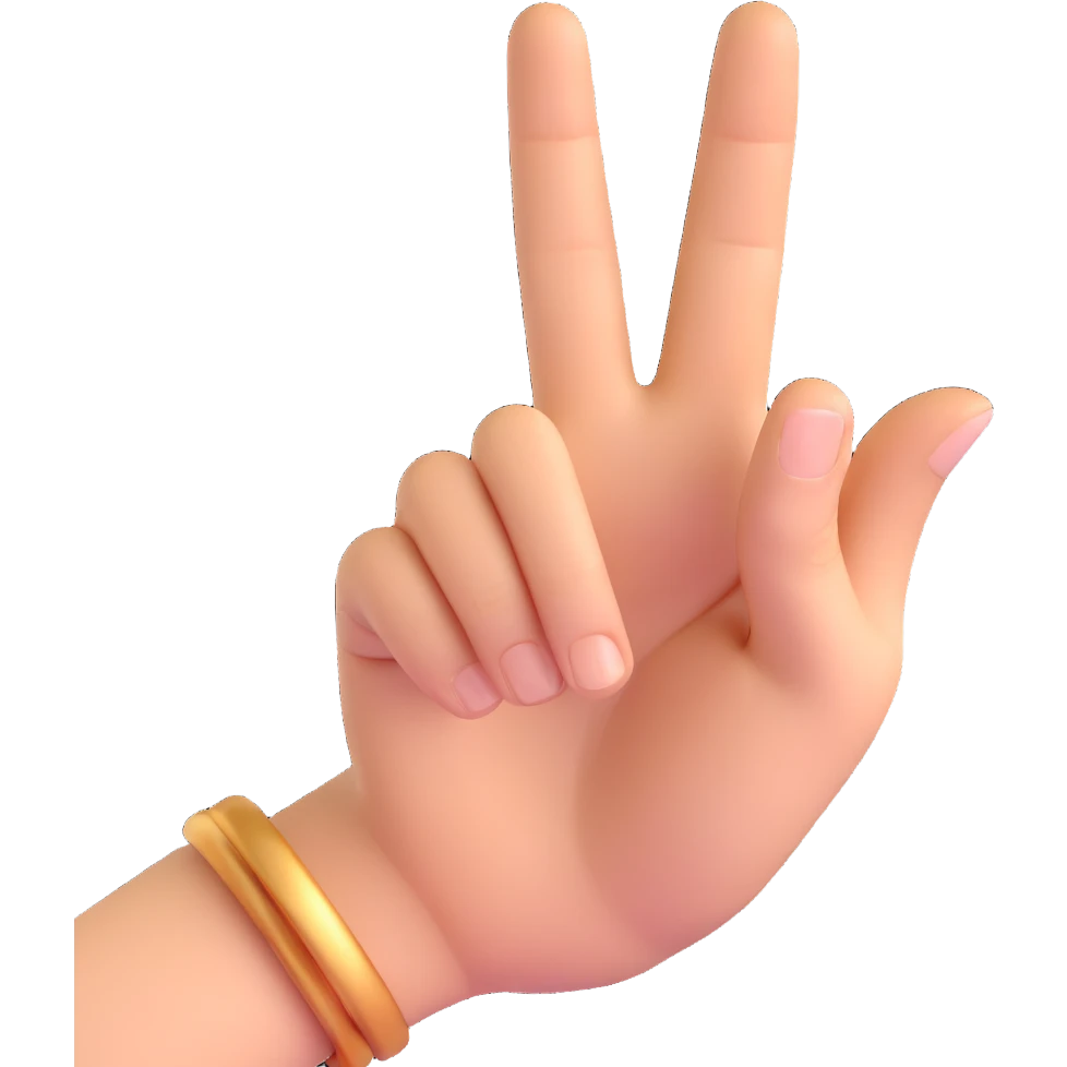 3D emoji style hand showing a peace sign gesture with the ring finger touched by the thumb, smooth and friendly emoji