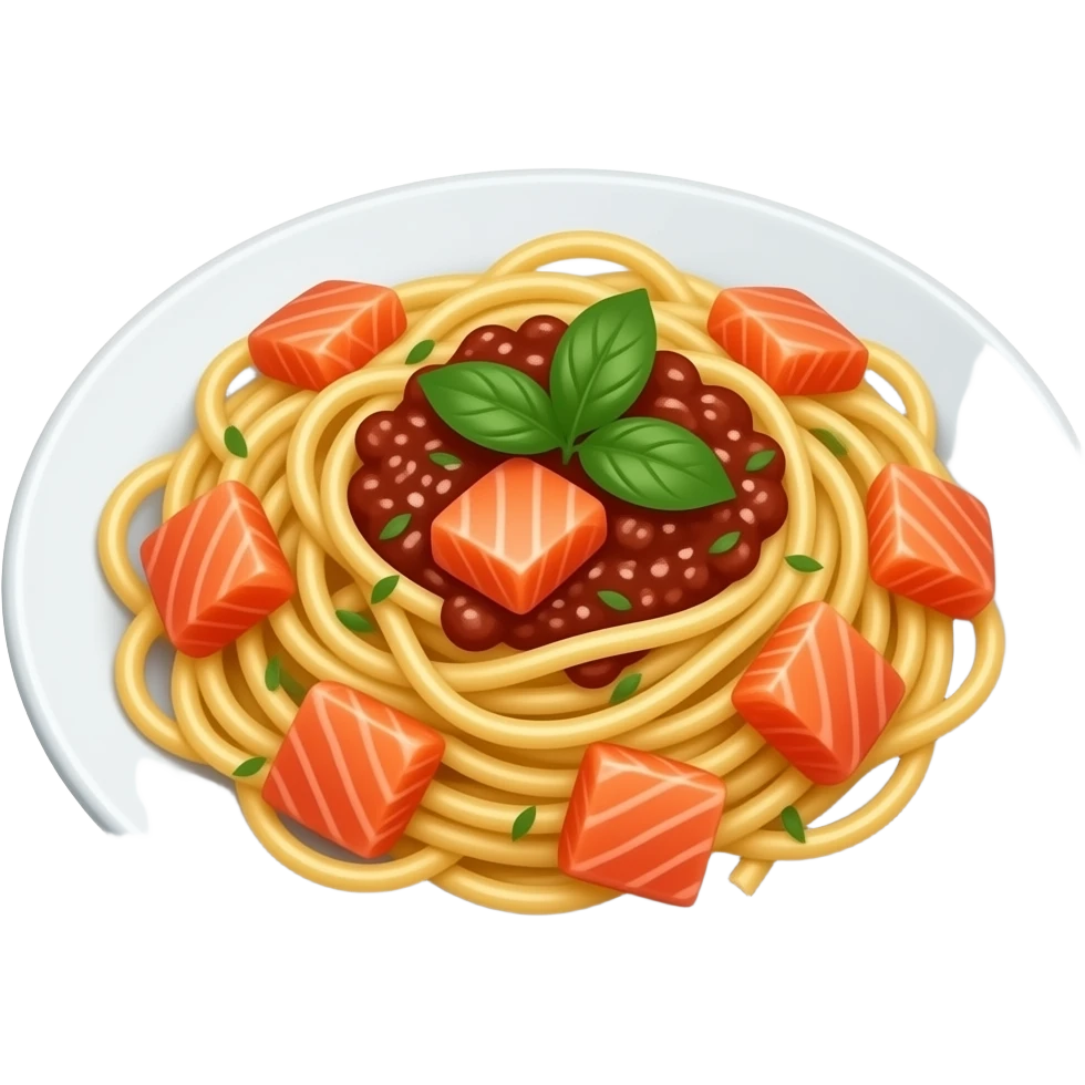 Pasta with a lot of salmon on a plate emoji