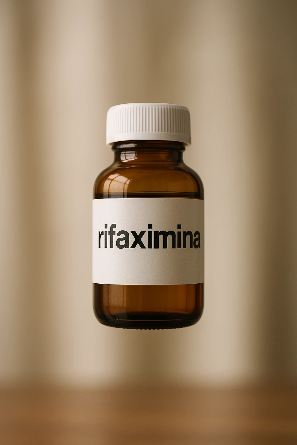 barattolo di medicinale con la scritta "rifaximina" sull'etichetta fluttua in aria, iperrealistico 4k emoji