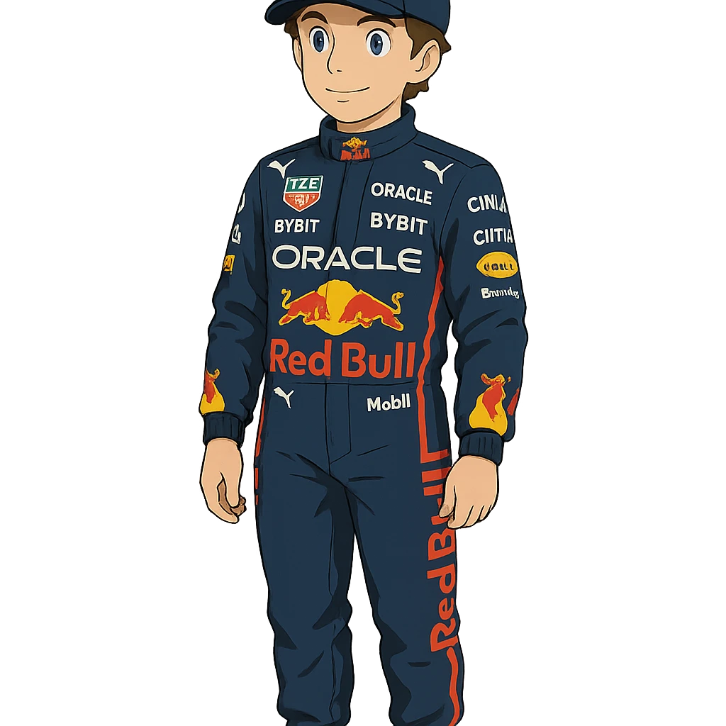 ghibli style Max Verstappen in Red Bull racing suit emoji