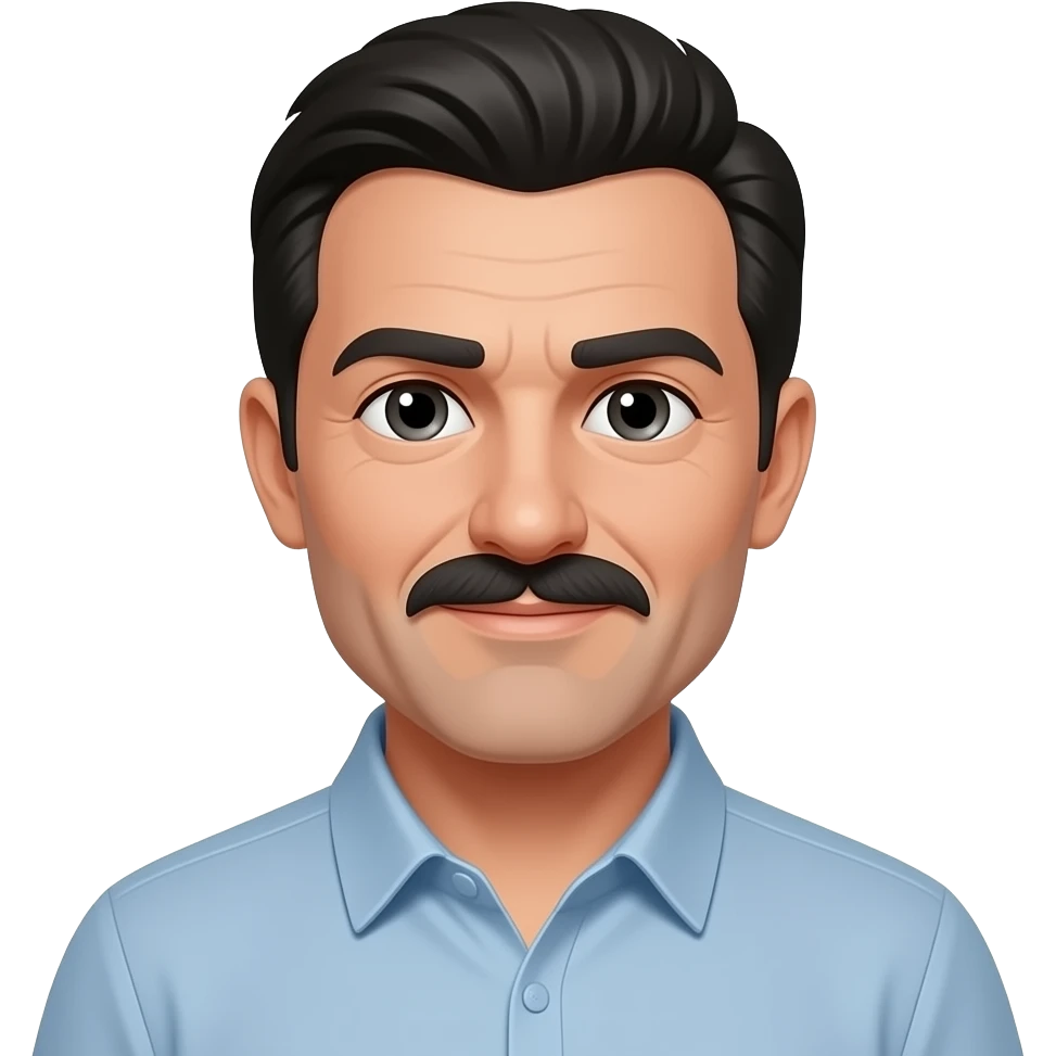 50 yaşında siyah saçlı beyaz tenli siyah gözlü bıyıklı adam emoji