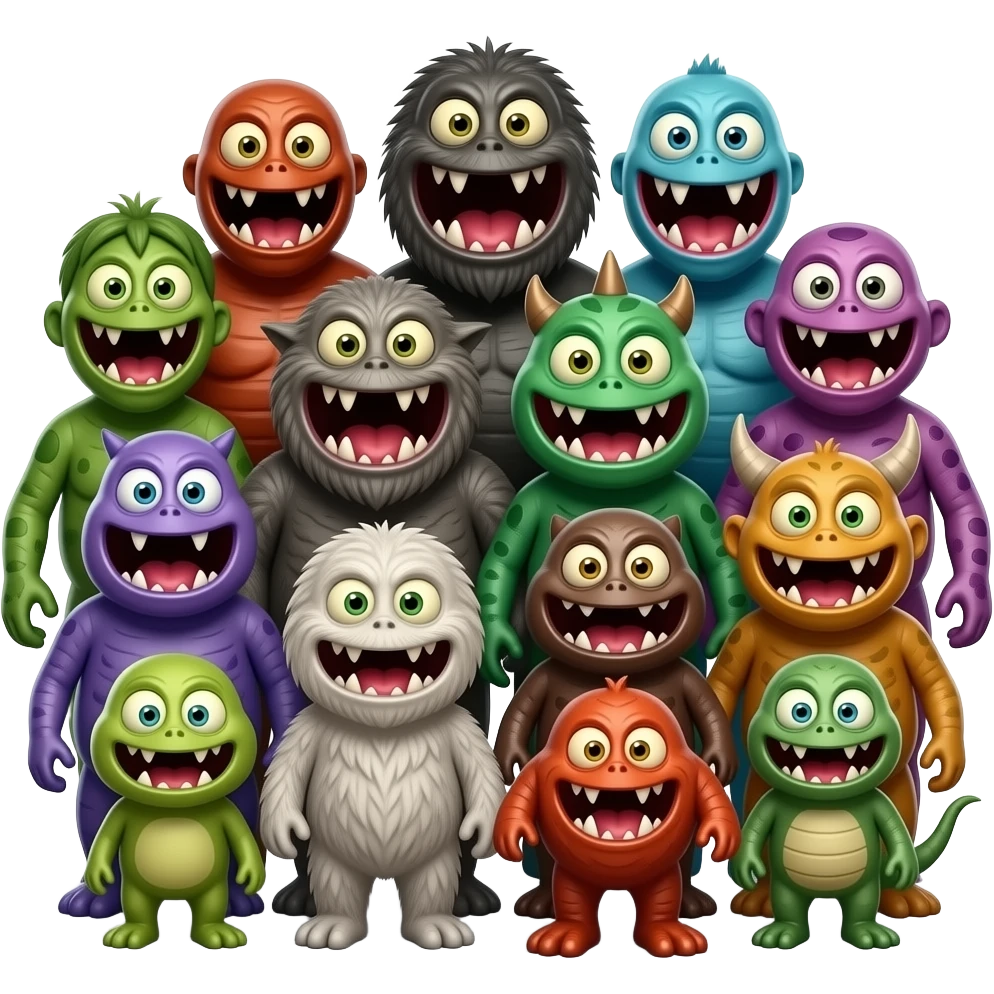 Monster family of 100 like big mouth different looks realistic emoji