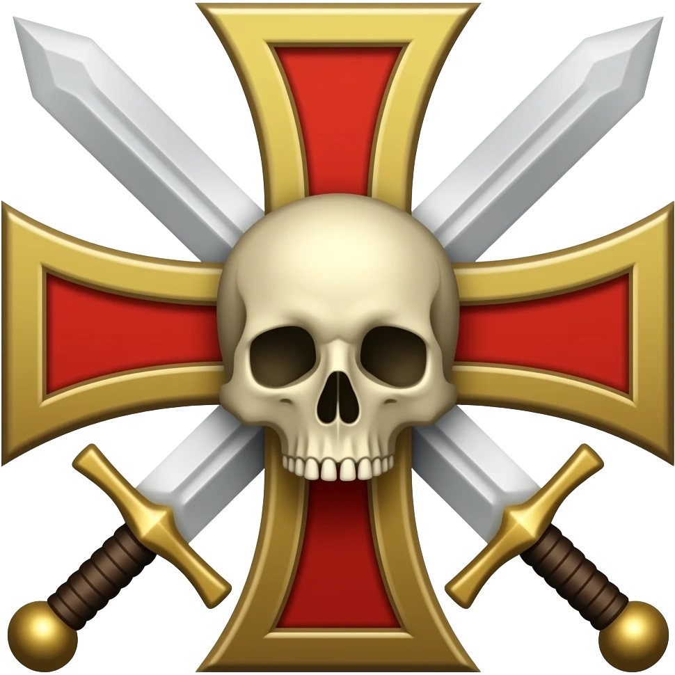 Templar cross with swords in middle and Skull emoji