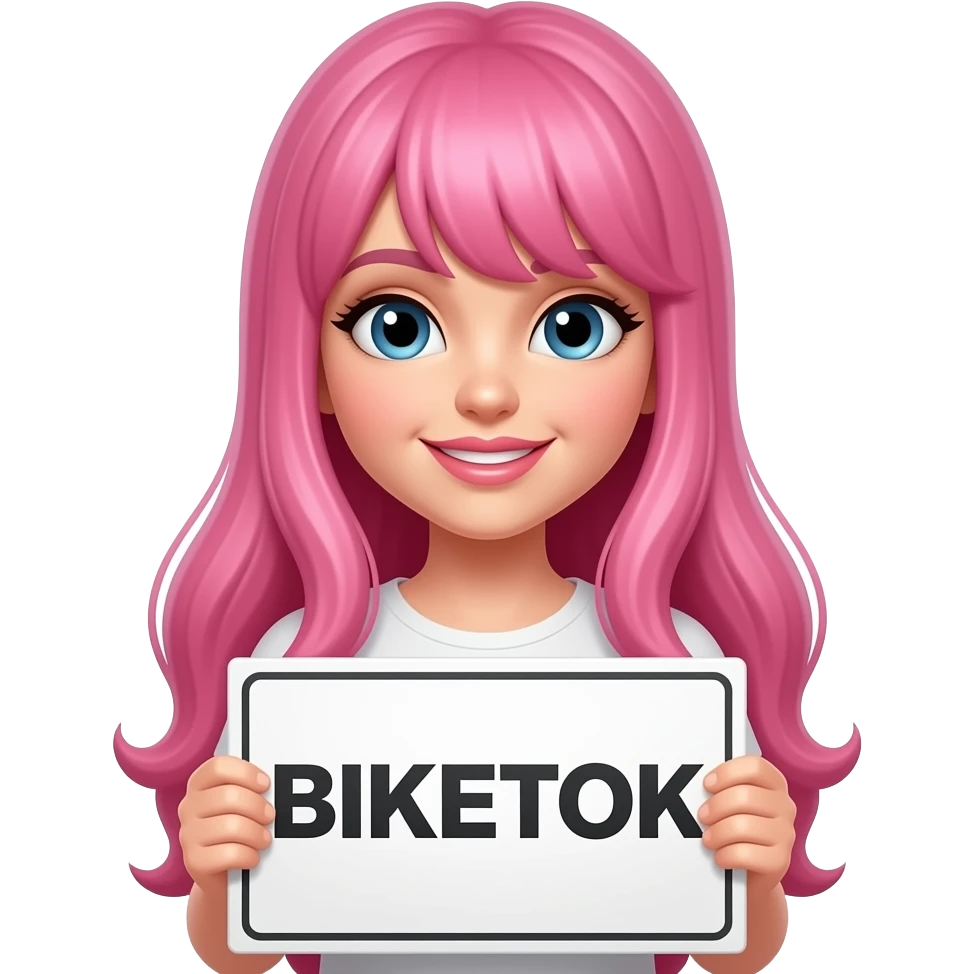 sexy girl with long pink hair holding a BIKETOK sign emoji