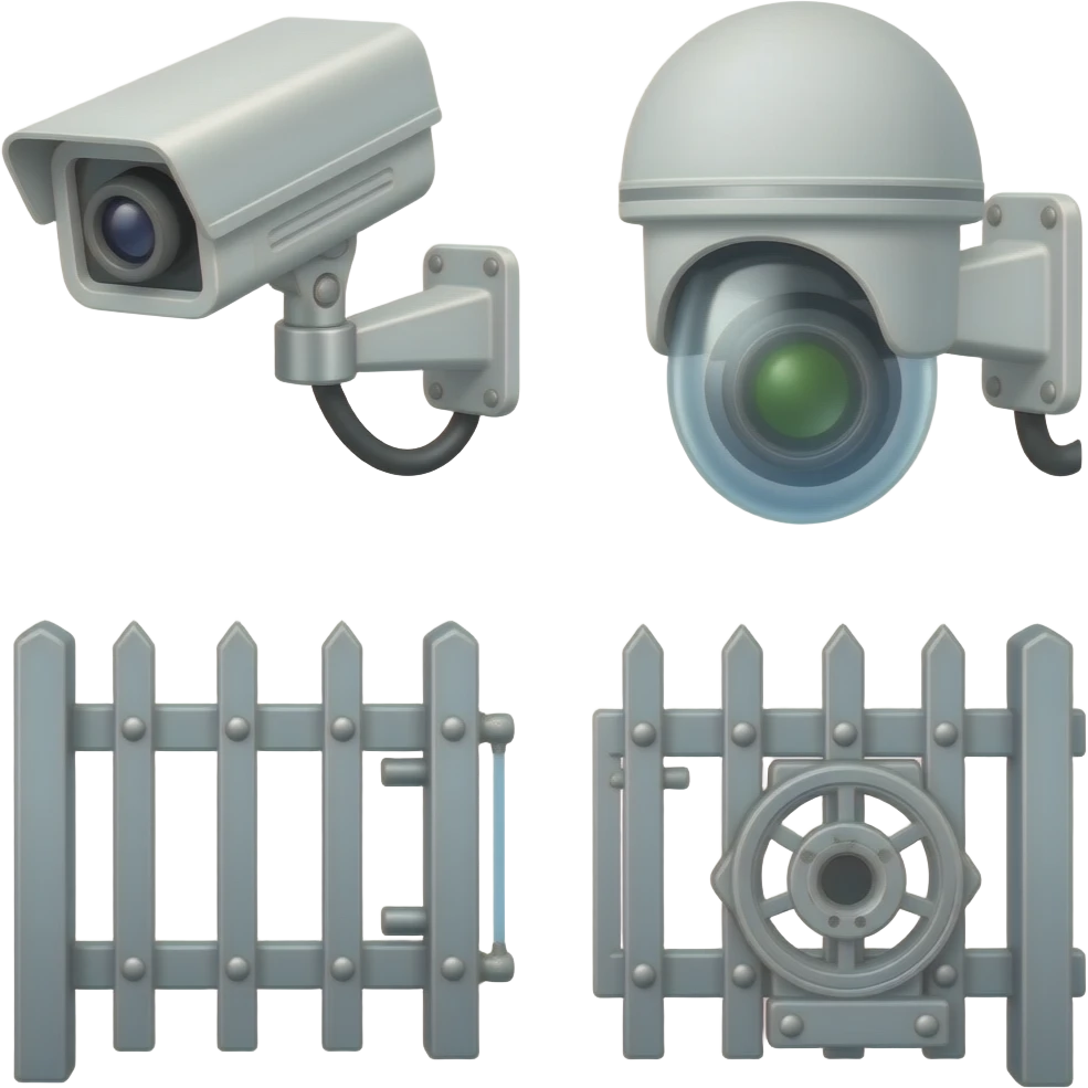 collage of security camera and gate motor emoji