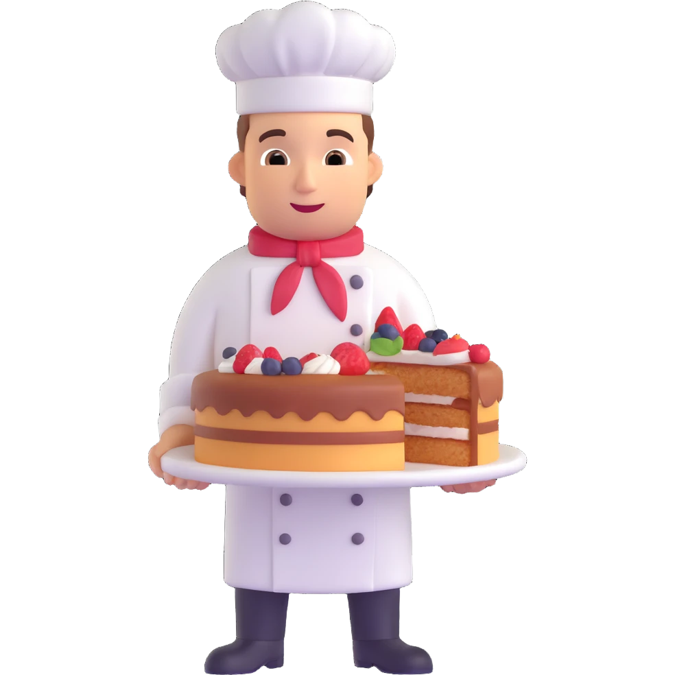 a pastry chef with a cake emoji