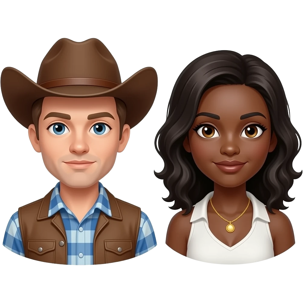 White skin cowboy man without facial hair with black skin cowgirl woman emoji