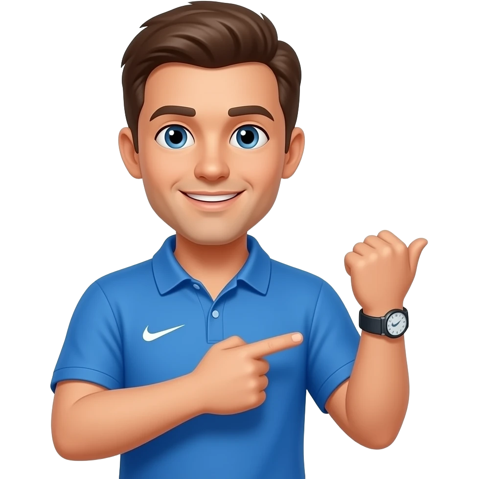 coach in a blue shirt points to his own wrist emoji