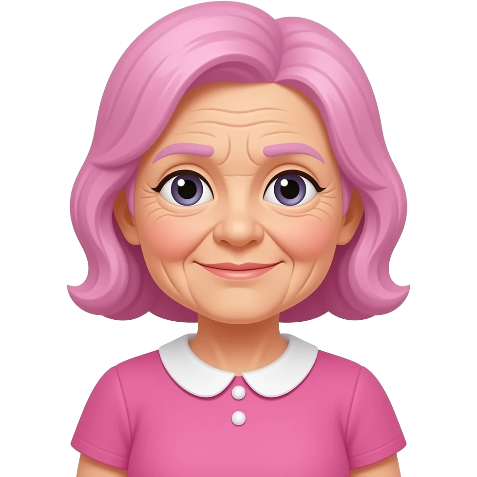 old women in pink dress and pink hair with wrinkles in face emoji