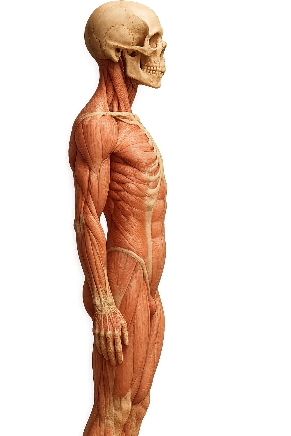 CORPO UMANO ANATOMICO REALISTICO DI PROFILO CON CURVA LOMBARE PIATTA, iperrealistico 4k emoji
