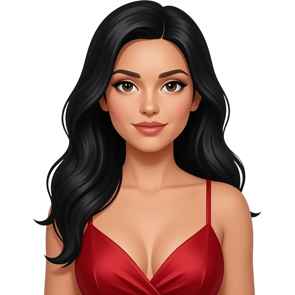 Make an emoji of a Latino female with long black hair, wearing a sexy red dress emoji