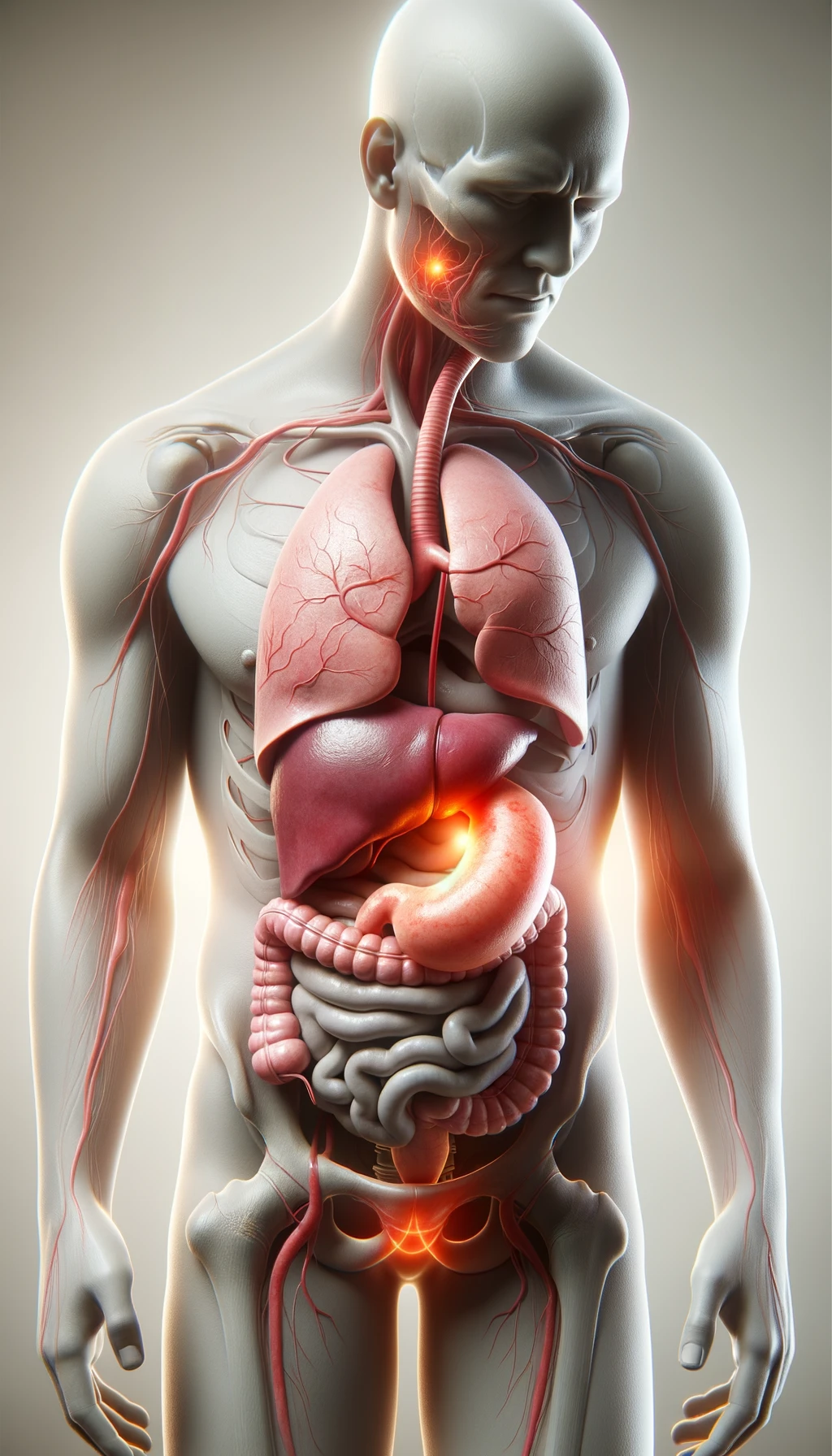 cistifellea umana anatomica realistica e intestino sono collegati nel dolore, sfondo chiaro emoji
