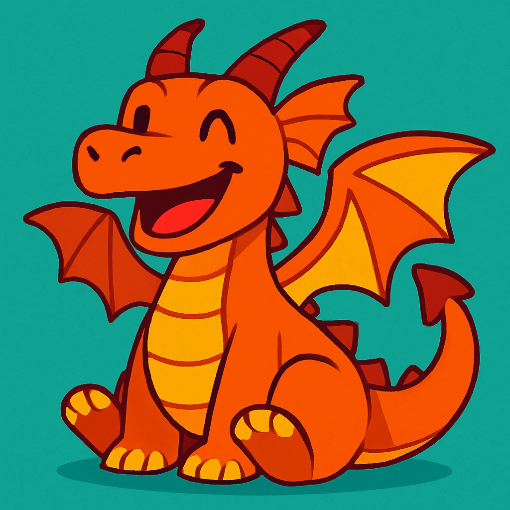a dragon with a happy expression, vibrant toon style emoji