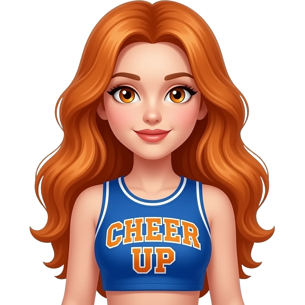 sexy girl with long ginger hair and ginger eyes a top with CHEER UP written on it emoji