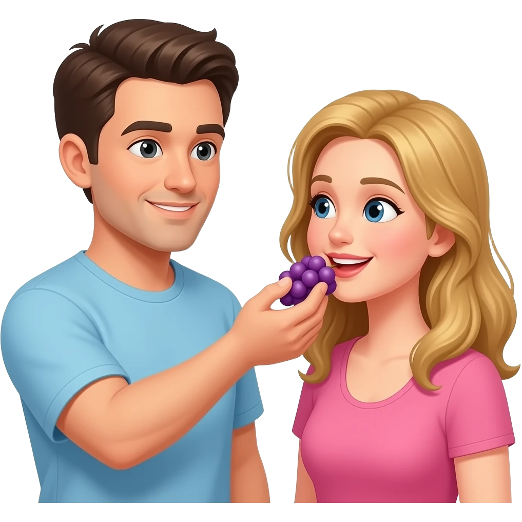 Men feeding grape to woman emoji
