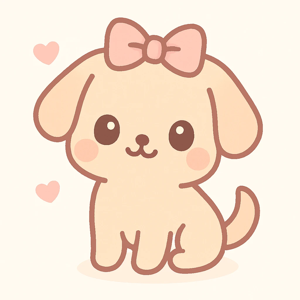 small dog with a pink ribbon bow, kawaii style emoji